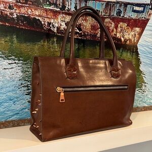 Ruthie Davis Brown spiked Leather Tote Bag with rose gold/copper toned hardware